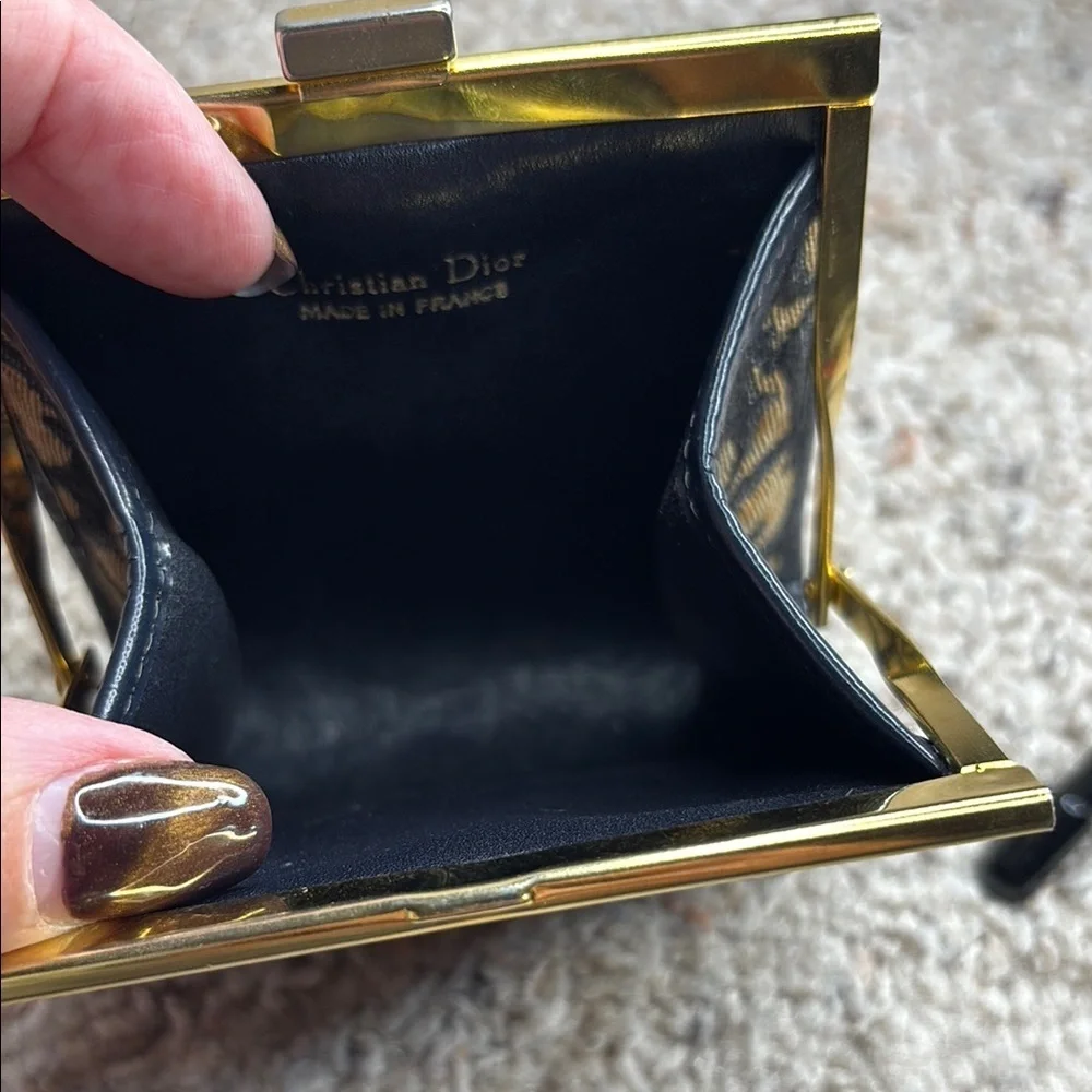 Christian Dior Trotter Canvas coin purse Black & Tan with Gold Accents